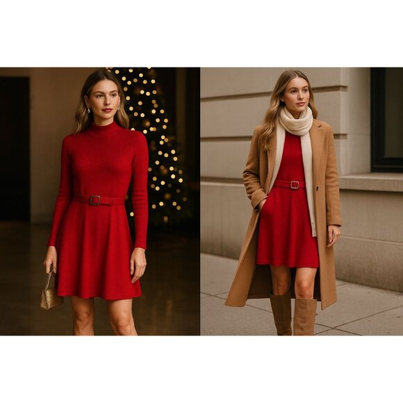 Free People Women Red Sweater Mini Dress M Holiday Glam Quiet Luxury Winter Chic - Picture 2 of 11